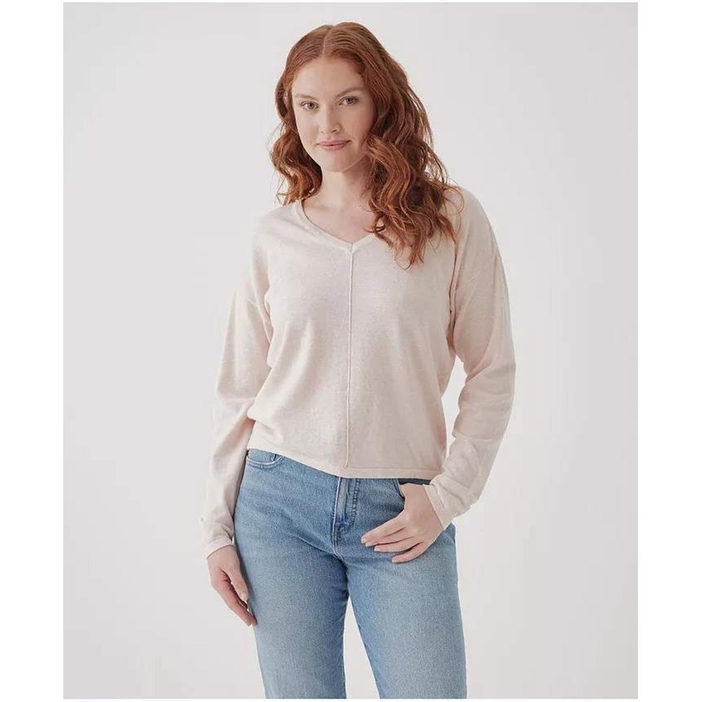 PACT $98 NWOT Women's Organic Cotton Classic Fine Knit Relaxed Cream Sweater L